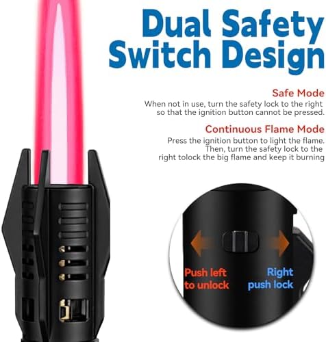 Encendedor ZMQW a Prueba de Viento, Lighter de Camping Rojo/Azul, Llama Jet Grande Ajustable con Bloqueo de Seguridad, Recargable para Parrillas y - imagen 4