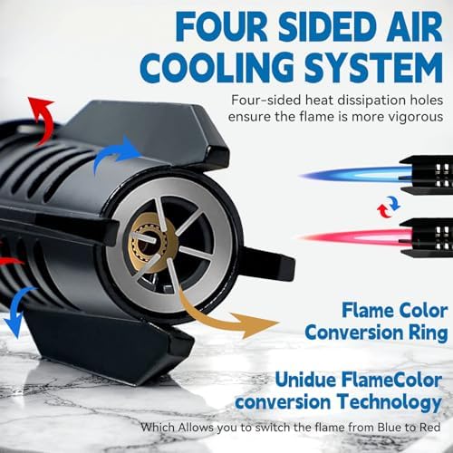 Encendedor ZMQW a Prueba de Viento, Lighter de Camping Rojo/Azul, Llama Jet Grande Ajustable con Bloqueo de Seguridad, Recargable para Parrillas y - imagen 5