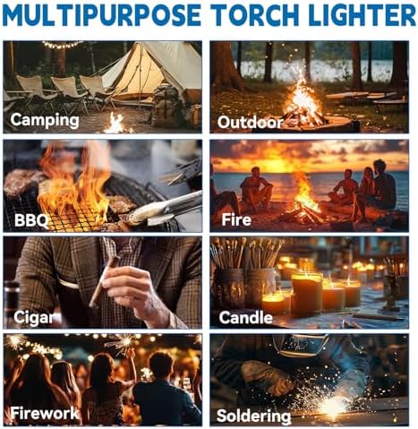 Encendedor ZMQW a Prueba de Viento, Lighter de Camping Rojo/Azul, Llama Jet Grande Ajustable con Bloqueo de Seguridad, Recargable para Parrillas y - imagen 6