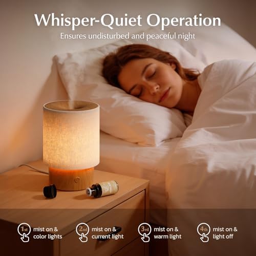 Difusor de Aceites Esenciales ARVIDSSON con Funda de Tela, Difusor de Aromaterapia de 100ml para el Hogar, Ultrasonico con Luz Nocturna y Apagado - imagen 4