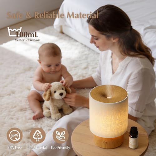 Difusor de Aceites Esenciales ARVIDSSON con Funda de Tela, Difusor de Aromaterapia de 100ml para el Hogar, Ultrasonico con Luz Nocturna y Apagado - imagen 7