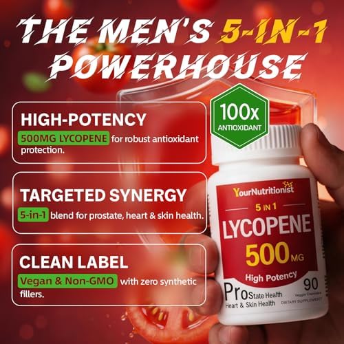 Suplemento para Hombres Your Nutritionist Lycopene 500MG 5 en 1 | Apoya la Salud del Corazón y la Piel | Con Extracto de Palma Enana, Aceite de - imagen 2