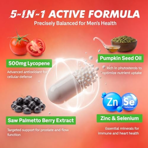 Suplemento para Hombres Your Nutritionist Lycopene 500MG 5 en 1 | Apoya la Salud del Corazón y la Piel | Con Extracto de Palma Enana, Aceite de - imagen 3