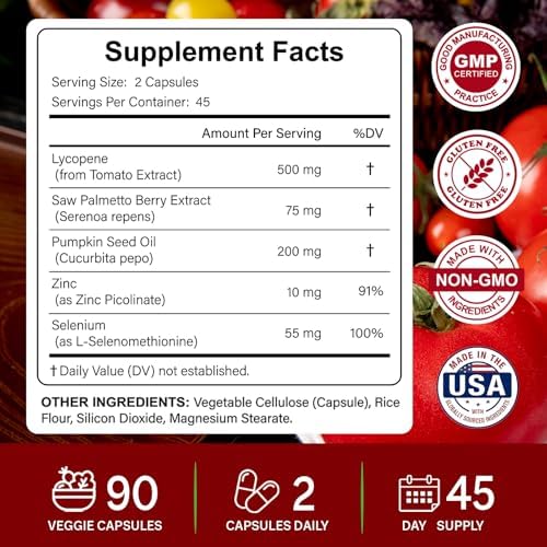 Suplemento para Hombres Your Nutritionist Lycopene 500MG 5 en 1 | Apoya la Salud del Corazón y la Piel | Con Extracto de Palma Enana, Aceite de - imagen 6