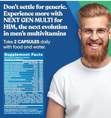 Suplemento Multivitamínico Avanzado Next Gen Multi para Hombre - Mezcla 26 en 1 para Crecimiento de Barba y Cabello, Salud Reproductiva, Metabolismo, - imagen 3