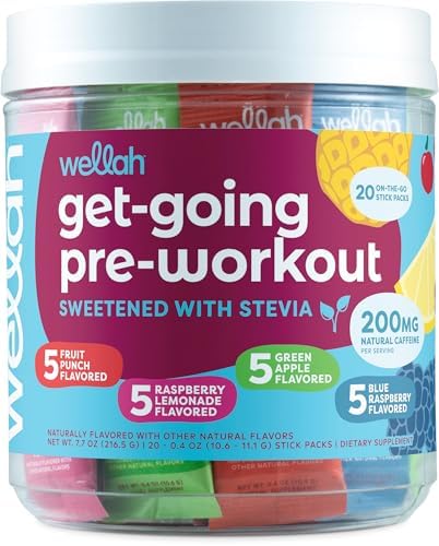 Wellah Get-Going Paquete Variado de Pre-Entreno (20 Stick Packs) - 200mg de Cafeína Natural, Endulzado con Stevia, Citrulina Malato, L-Theanina y - imagen 1