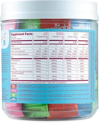 Wellah Get-Going Paquete Variado de Pre-Entreno (20 Stick Packs) - 200mg de Cafeína Natural, Endulzado con Stevia, Citrulina Malato, L-Theanina y - imagen 4