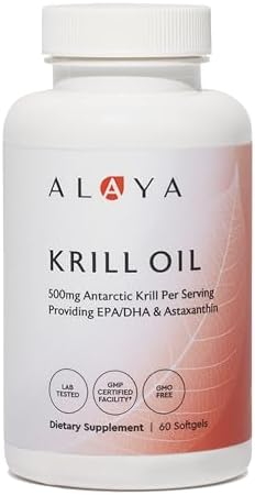 Alaya Naturals - Suplemento de Aceite de Kril Antártico 500mg con Fosfolípidos, EPA/DHA Omega 3 y Astaxantina - No GMO - 60 Cápsulas Blandas - imagen 1