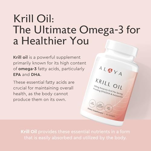 Alaya Naturals - Suplemento de Aceite de Kril Antártico 500mg con Fosfolípidos, EPA/DHA Omega 3 y Astaxantina - No GMO - 60 Cápsulas Blandas - imagen 2