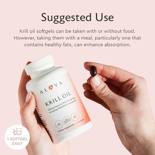 Alaya Naturals - Suplemento de Aceite de Kril Antártico 500mg con Fosfolípidos, EPA/DHA Omega 3 y Astaxantina - No GMO - 60 Cápsulas Blandas - imagen 6
