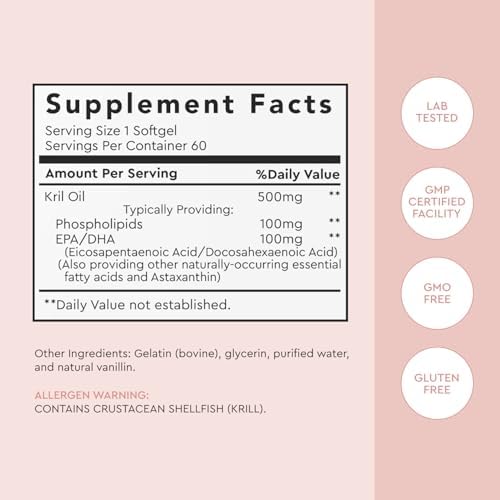 Alaya Naturals - Suplemento de Aceite de Kril Antártico 500mg con Fosfolípidos, EPA/DHA Omega 3 y Astaxantina - No GMO - 60 Cápsulas Blandas - imagen 7