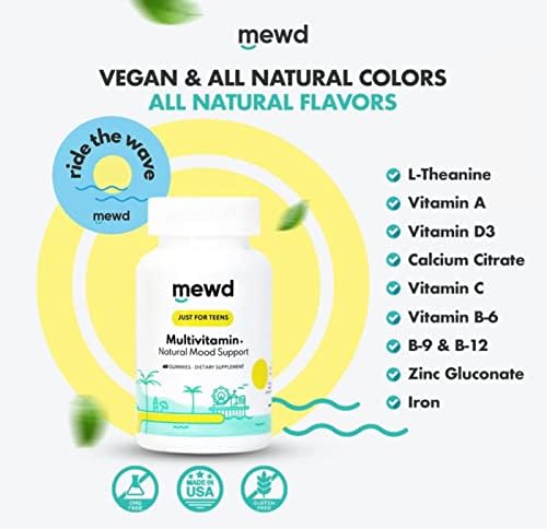 Gomitas Multivitamínicas MEWD para Niños y Adolescentes - Apoyo al Ánimo Natural con L-Teanina, Vitaminas A, C, D3, B6, B9, B12, Zinc y Hierro - - imagen 2