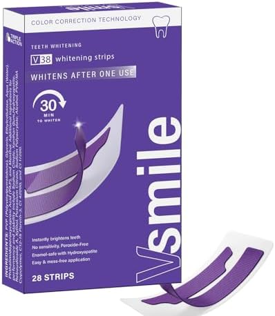 Tiras Blanqueadoras VSmile V38, 28 Piezas – Sin Peróxido, Tiras Correctoras de Color Morado con Pap+ y Hidroxiapatita, Seguras para el Esmalte, Sin - imagen 1