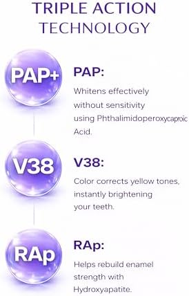 Tiras Blanqueadoras VSmile V38, 28 Piezas – Sin Peróxido, Tiras Correctoras de Color Morado con Pap+ y Hidroxiapatita, Seguras para el Esmalte, Sin - imagen 3