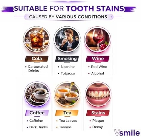 Tiras Blanqueadoras VSmile V38, 28 Piezas – Sin Peróxido, Tiras Correctoras de Color Morado con Pap+ y Hidroxiapatita, Seguras para el Esmalte, Sin - imagen 5