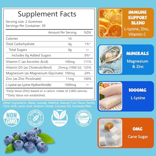 Gomitas PYUNAFIT L-Lisina 1000mg, 5 en 1, Suplemento Extra Fuerte para Inmunidad, Salud de Piel y Labios, 60 piezas, Para Niños y Adultos - imagen 2