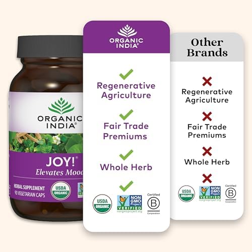Suplemento Herbal ORGANIC INDIA Joy - Apoyo Inmunológico, Promueve Memoria y Concentración, Vegano, Sin Gluten, Kosher, Orgánico Certificado USDA, No - imagen 4