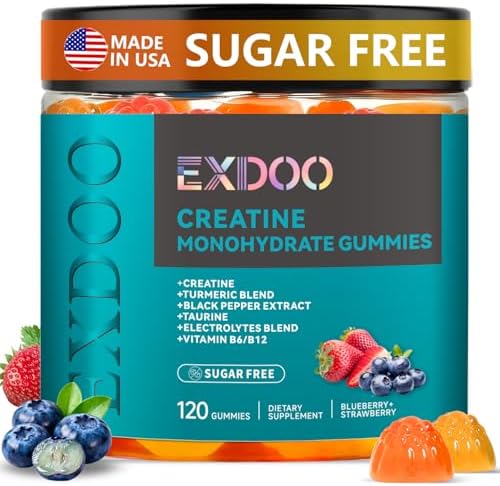 Gomitas de Creatina Monohidratada Exdoo con Cúrcuma para Hombres y Mujeres, Sin Azúcar, 120 piezas, Soporte de Fuerza, Energía y Músculos - imagen 1