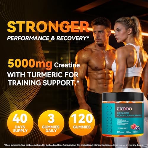 Gomitas de Creatina Monohidratada Exdoo con Cúrcuma para Hombres y Mujeres, Sin Azúcar, 120 piezas, Soporte de Fuerza, Energía y Músculos - imagen 7