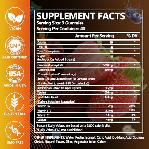Gomitas de Creatina Monohidratada Exdoo con Cúrcuma para Hombres y Mujeres, Sin Azúcar, 120 piezas, Soporte de Fuerza, Energía y Músculos - imagen 8