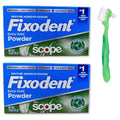 Fixodent Polvo Adhesivo para Dentaduras Extra Fuerte Paquete de 2 con 1 Cepillo para Dentaduras (3 Piezas) - imagen 1