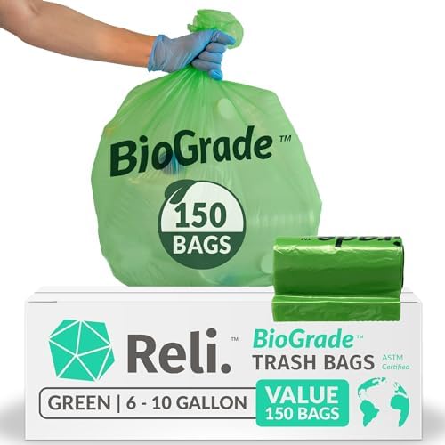Bolsas de Basura Biodegradables Reli de 6-10 Galones | Paquete de 150 | ASTM D6954 | Verdes | Ecológicas | Oxobiodegradables bajo ciertas condiciones - imagen 1