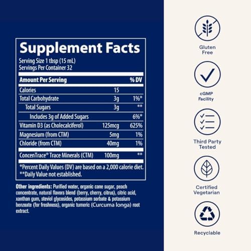 Trace Minerals | Vitamina D3 Líquida | 126 mcg (5000 UI) D3 con 72+ Minerales Traza Iónicos Concentrace | Rápida Absorción, Alta Potencia | Sabor - imagen 5