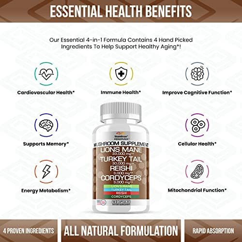 Suplemento de Stamiron con Melena de León, Hongos Cola de Pavo, Extracto de Cordyceps y Hongos Reishi - Alternativa a Gominolas, Polvo y Café de - imagen 4