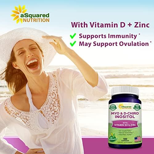 Suplemento de Myo-Inositol y D-Chiro Inositol aSquared Nutrition - 180 Cápsulas - Con Vitamina D3 y Zinc - Relación 40 a 1 - Complejo de VIT B8 - imagen 2