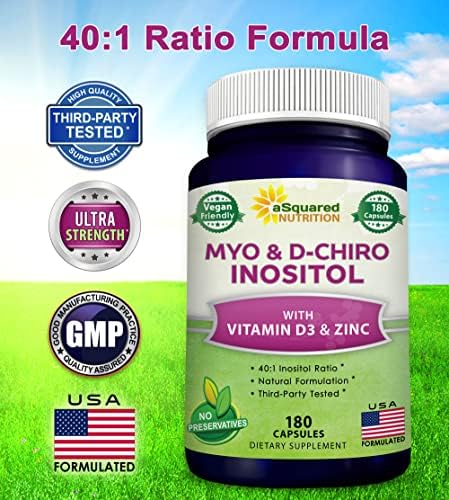 Suplemento de Myo-Inositol y D-Chiro Inositol aSquared Nutrition - 180 Cápsulas - Con Vitamina D3 y Zinc - Relación 40 a 1 - Complejo de VIT B8 - imagen 3