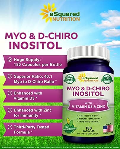 Suplemento de Myo-Inositol y D-Chiro Inositol aSquared Nutrition - 180 Cápsulas - Con Vitamina D3 y Zinc - Relación 40 a 1 - Complejo de VIT B8 - imagen 4