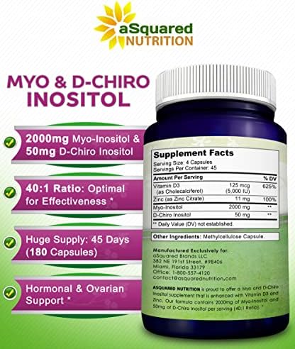 Suplemento de Myo-Inositol y D-Chiro Inositol aSquared Nutrition - 180 Cápsulas - Con Vitamina D3 y Zinc - Relación 40 a 1 - Complejo de VIT B8 - imagen 5