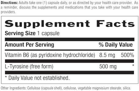 Country Life L-Tirosina 500mg con Vitamina B6 - Suplemento Vegetariano, Libre de Gluten, Kosher, Aumenta la Energía y Enfoque, 100 Cápsulas - imagen 4