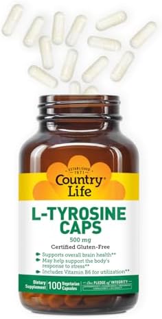 Country Life L-Tirosina 500mg con Vitamina B6 - Suplemento Vegetariano, Libre de Gluten, Kosher, Aumenta la Energía y Enfoque, 100 Cápsulas - imagen 6