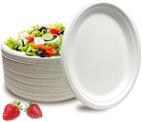 Platos Ovalados de Papel Compostables Nexboraque, 100 Piezas de 12.5 Pulgadas, Desechables y Resistentes para Fiestas, BBQ, y Más - imagen 1