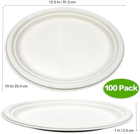 Platos Ovalados de Papel Compostables Nexboraque, 100 Piezas de 12.5 Pulgadas, Desechables y Resistentes para Fiestas, BBQ, y Más - imagen 2