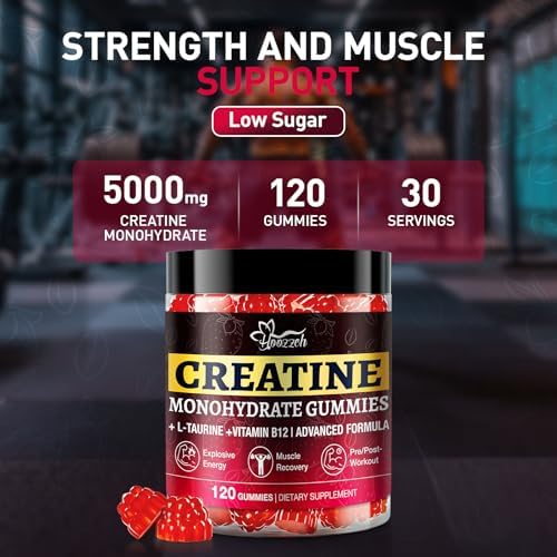 Gomitas de Creatina Hoozzch para Hombres y Mujeres, 5g de Creatina Monohidratada por Porción, Sin Gluten, Veganas, Sabor Fresa, 120 Unidades - imagen 2