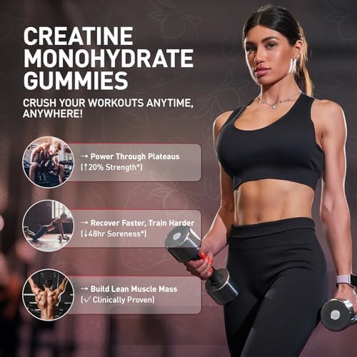 Gomitas de Creatina Hoozzch para Hombres y Mujeres, 5g de Creatina Monohidratada por Porción, Sin Gluten, Veganas, Sabor Fresa, 120 Unidades - imagen 3