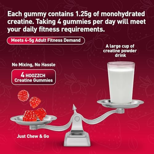 Gomitas de Creatina Hoozzch para Hombres y Mujeres, 5g de Creatina Monohidratada por Porción, Sin Gluten, Veganas, Sabor Fresa, 120 Unidades - imagen 4