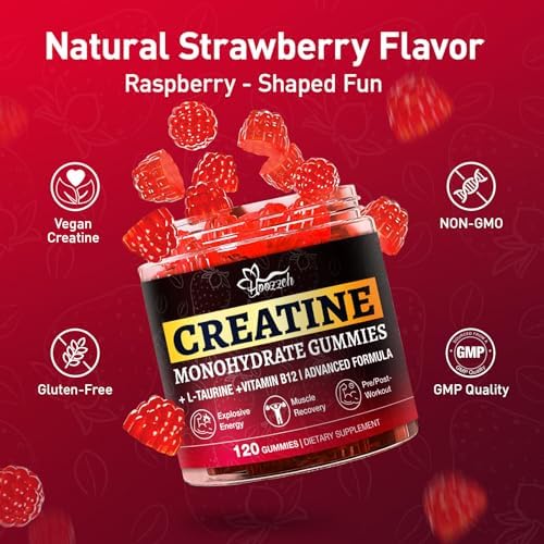 Gomitas de Creatina Hoozzch para Hombres y Mujeres, 5g de Creatina Monohidratada por Porción, Sin Gluten, Veganas, Sabor Fresa, 120 Unidades - imagen 6