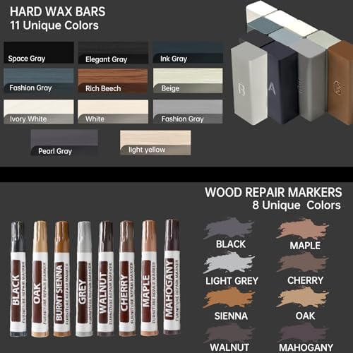 Kit de Reparación para Pisos de Madera - 11 Piezas, Cera para Pisos Laminados y Vinílicos con 8 Marcadores para Madera, Restauración Profesional de - imagen 2