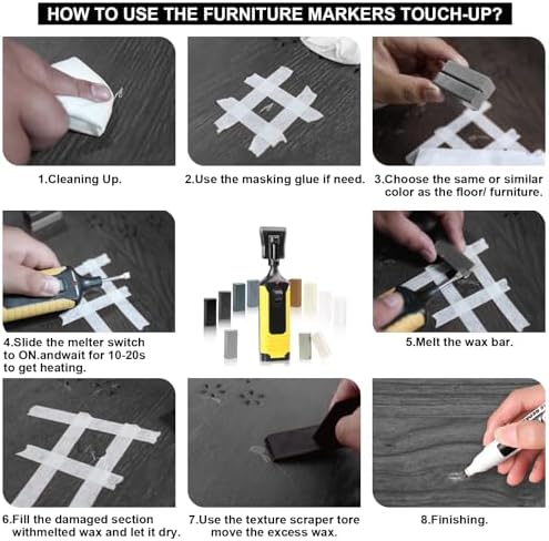 Kit de Reparación para Pisos de Madera - 11 Piezas, Cera para Pisos Laminados y Vinílicos con 8 Marcadores para Madera, Restauración Profesional de - imagen 4