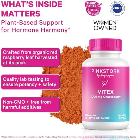 Vitex Orgánico Pink Stork – 1000 mg de Bayas de Sauzgatillo – Apoyo Natural para la Perimenopausia y Armonía Hormonal – 60 Cápsulas Veganas - imagen 2