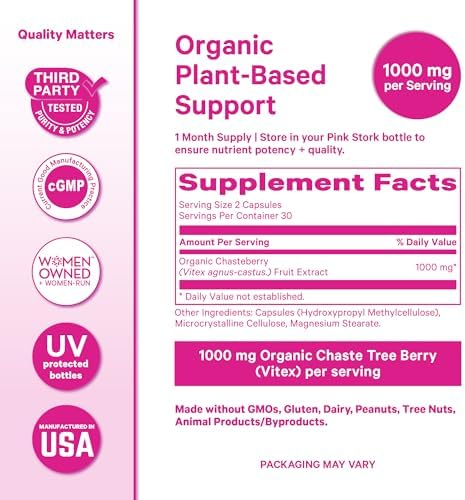 Vitex Orgánico Pink Stork – 1000 mg de Bayas de Sauzgatillo – Apoyo Natural para la Perimenopausia y Armonía Hormonal – 60 Cápsulas Veganas - imagen 6