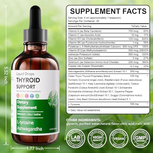 Qiulogfen Actora Gotas Líquidas para Soporte de Tiroides, con Selenio, Zinc, Yodo, L-Tirosina y Ashwagandha - Suplemento para el Equilibrio Hormonal - imagen 3