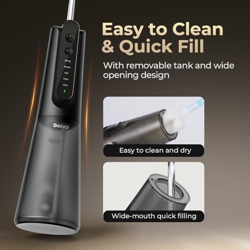 Hilo Dental Bezvoi, Irrigador Portátil Sin Cable, 5 Modos, Batería de 40 Días, Tanque Removible, Ideal para Brackets y Encías Sensibles, Negro - imagen 8