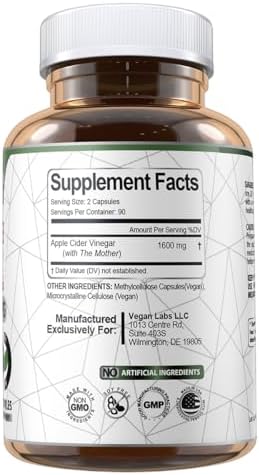 Cápsulas de Vinagre de Sidra de Manzana Vegan Labs con La Madre - 180 Cápsulas Veganas, 1600MG por Porción - 100% Natural, Apoya Digestión, Keto, - imagen 3