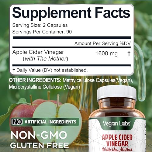 Cápsulas de Vinagre de Sidra de Manzana Vegan Labs con La Madre - 180 Cápsulas Veganas, 1600MG por Porción - 100% Natural, Apoya Digestión, Keto, - imagen 5