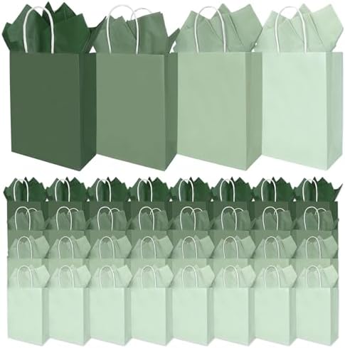 Whaline 36 Pzs Bolsas de Papel Verde Salvia con Papel de Seda para Fiestas, Favor de Cumpleaños, Boda y Baby Shower, Una Patita de Suerte - imagen 1