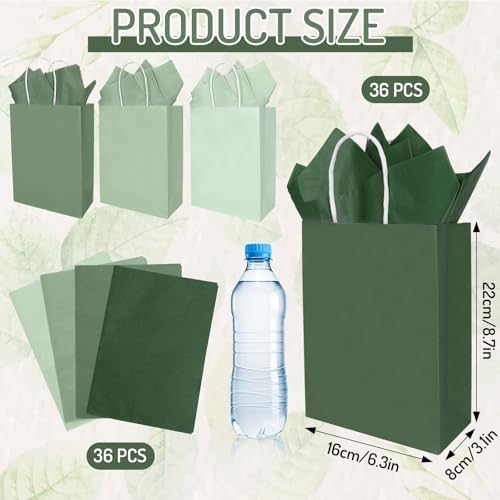 Whaline 36 Pzs Bolsas de Papel Verde Salvia con Papel de Seda para Fiestas, Favor de Cumpleaños, Boda y Baby Shower, Una Patita de Suerte - imagen 2